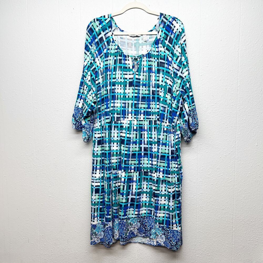 Isaac Mizrahi Live! Babydoll Midi Dress Womens 3X Puff Sleeve Tiered Patchwork